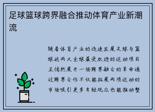 足球篮球跨界融合推动体育产业新潮流